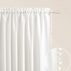 Бяла завеса LARA за панделка с пискюли 140 x 260 cm
