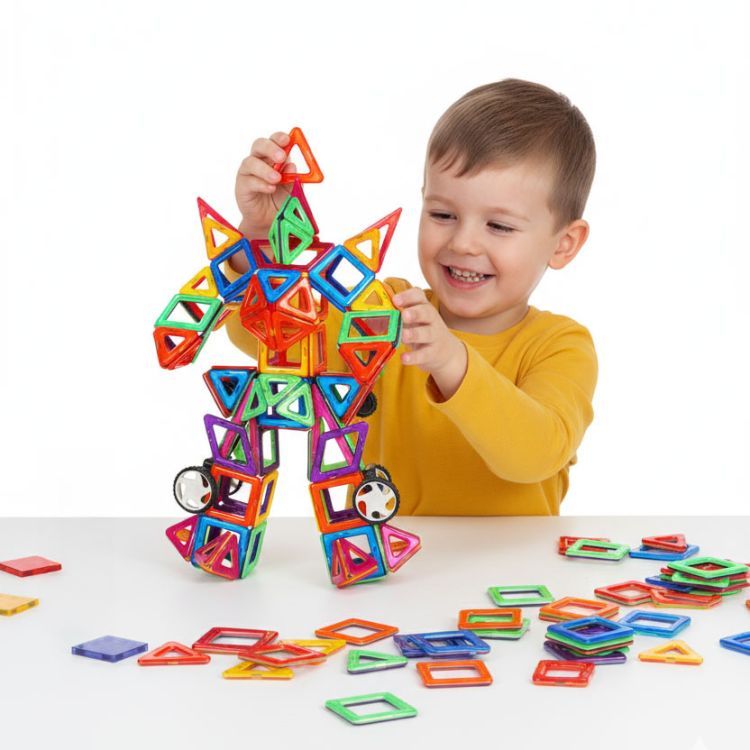Magnetischer Baukasten für Kinder - 130-teiliges Set aus bunten magnetischen Würfeln