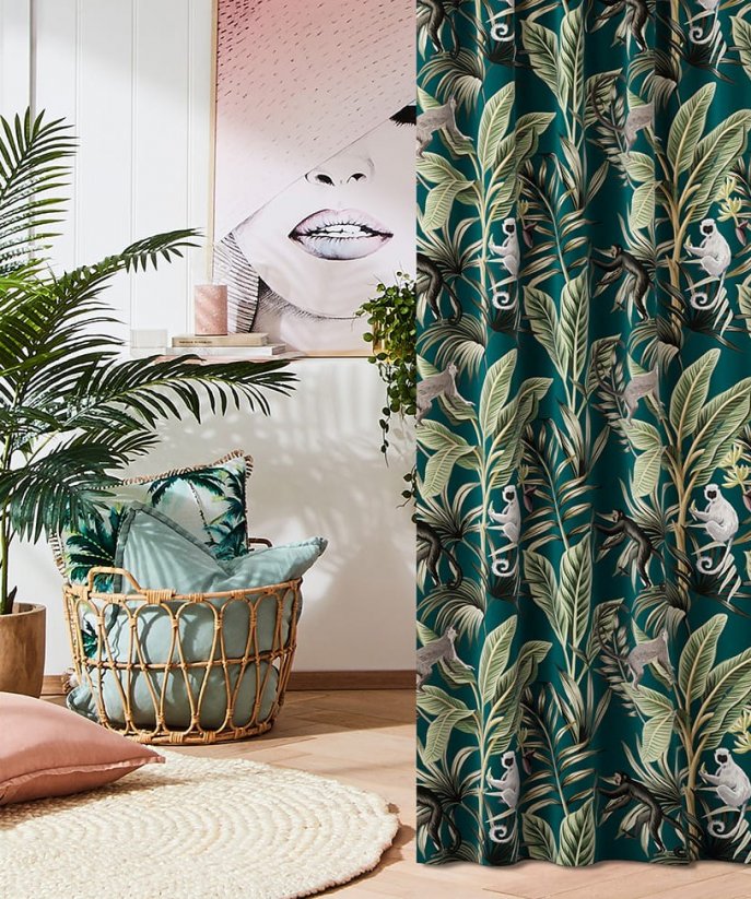 Draperie decorativă pentru dormitor cu model tropical, culoarea verde