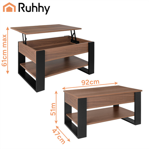 Konferenční stolek Ruhhy 92 x 51 cm se zvedací deskou, úložným prostorem a policí
