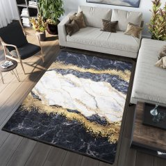 Тъмно модерен килим с нехлъзгащо се покритие и абстрактна шарка