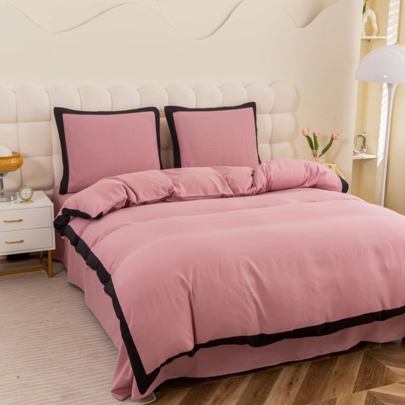Posteľné obliečky zo syntetickej bavlny - ružové s čiernym lemom