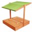 Zárható homokozó padokkal és zöld tetővel 120 x 120 cm