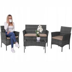 Set de canapele din ratan pentru grădină în gri