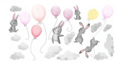 Bellissimo adesivo da parete rosa per bambine con coniglietti volanti 60 x 120 cm