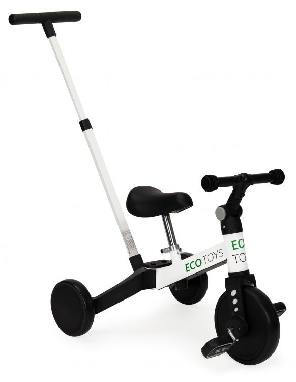 Triciclu cu bară de ghidare în alb ECOTOYS