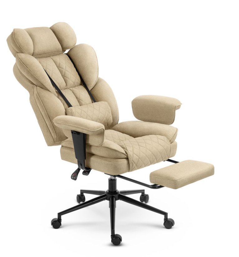 HC-1037 ergonomikus irodai fotel lábtartóval – bézs szövet