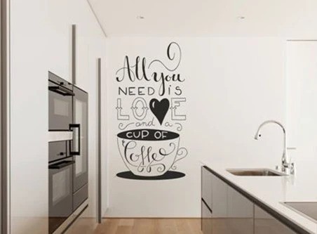 Autocolant de perete cu textul ALL YOU NEED IS LOVE AND A CUP OF COFFEE - Mărimea: 100 x 200 cm