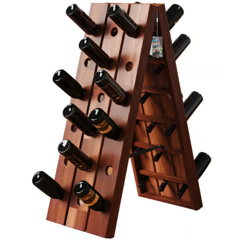 Rack de vin din lemn pliabil din lemn de acacia pentru 36 de sticle