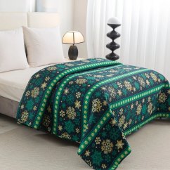 Zöld karácsonyi ágytakaró hópelyhekkel