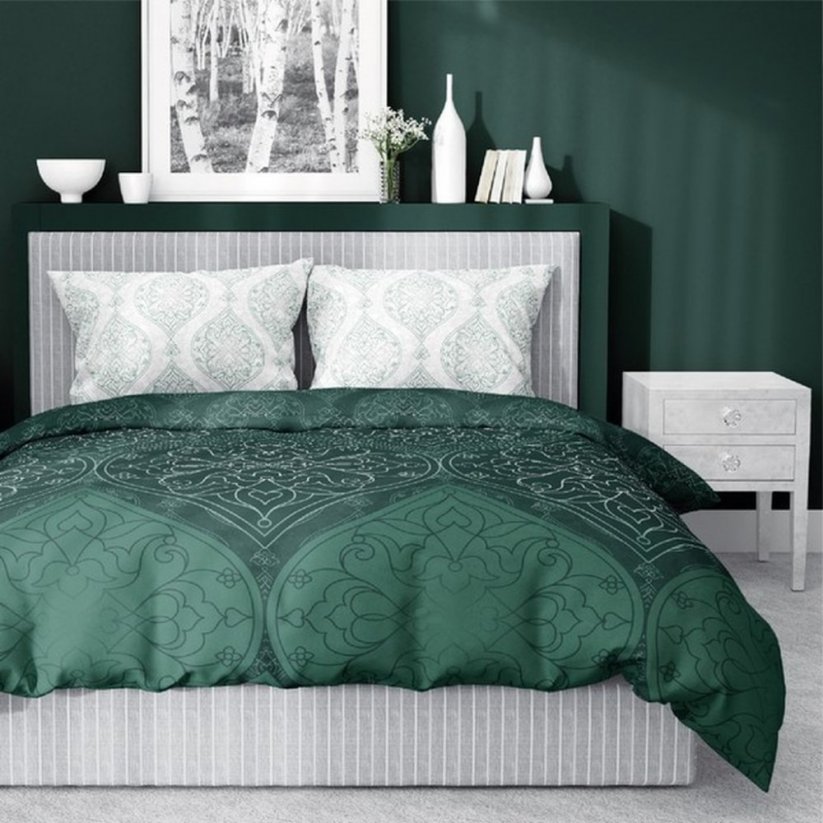 Bavlnené posteľné obliečky s ornamentom zelenej farby