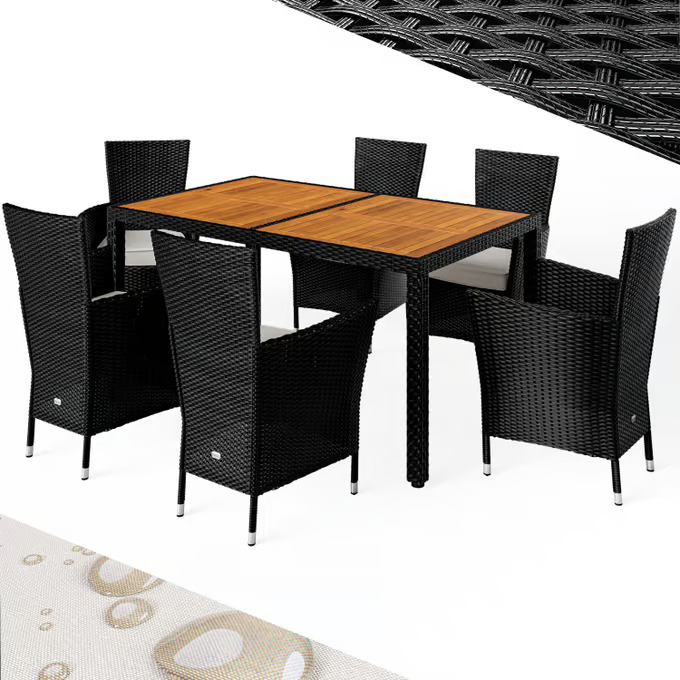 Vrtni set Corfu od 7 dijelova od poliratana - stol + 6 stolica