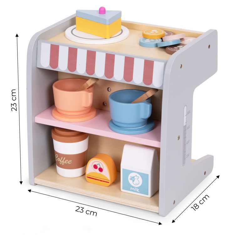 Hölzerne Kinder-Kaffeemaschine 2in1 mit 26 Zubehörteilen