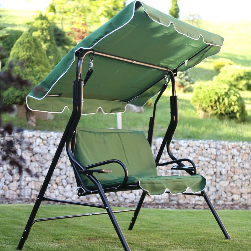 Gartenschaukel aus Stahl in dunkelgrüner Farbe