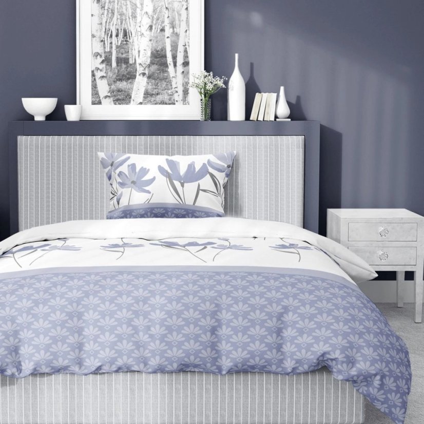 Bavlněné saténové povlečení - fialové s květinovým vzorem