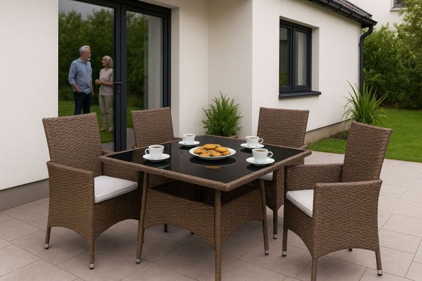 Záhradný set nábytku MULTIGARDEN – 4 kreslá a stôl, svetlohnedý