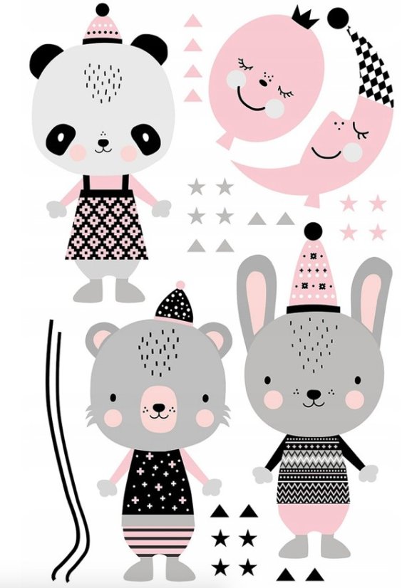Autocolant roz decorativ de perete Animal Friends
