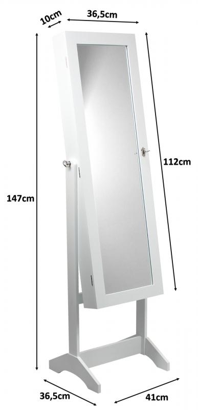 Ékszeres szekrény tükörrel 41,5 x 36,5 x 147 cm