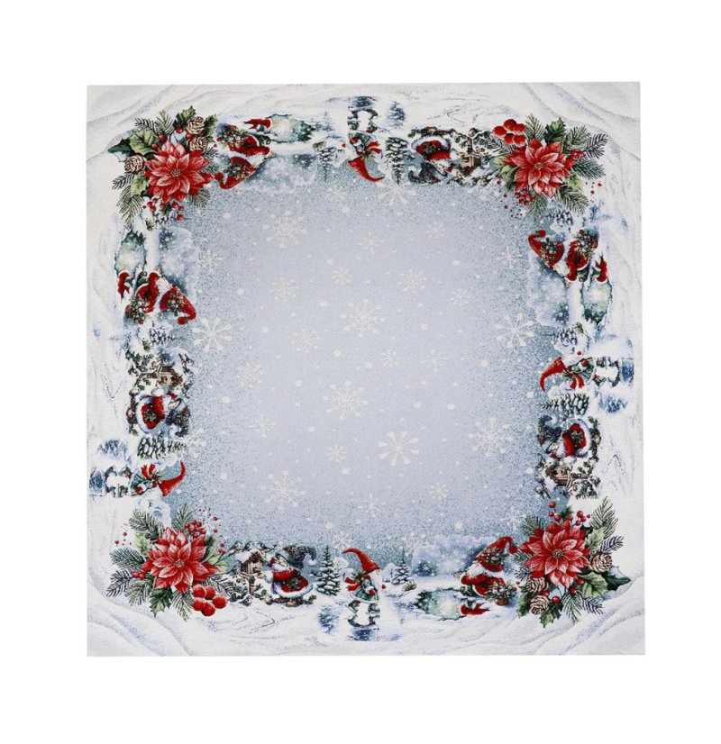 Karácsonyi faliszőnyeg terítő lurexszel - karácsonyi manó és téli tájkép