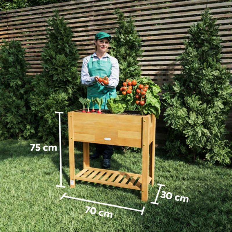 Aiuola rialzata da giardino in legno di acacia con vano portaoggetti 68 × 30 × 75 cm