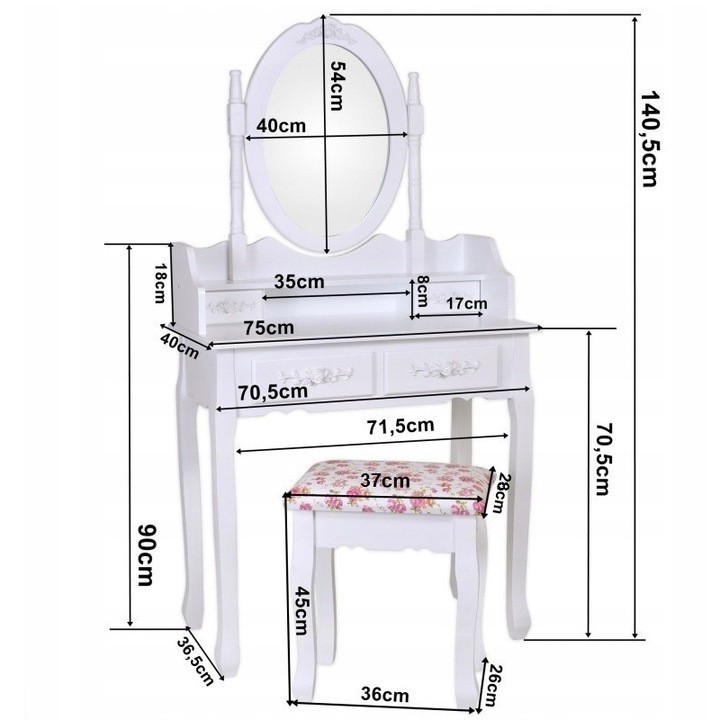 Kvalitný toaletný stolík so stoličkou v sivej farbe