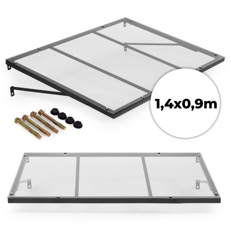 Copertină de intrare din policarbonat deasupra ușii cu structură din oțel - Mărimea: Lățime: 80 cm | Lungime: 110 cm