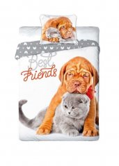 Kvalitné posteľné obliečky s motívom psíka a mačiatka