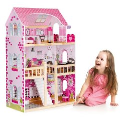 Puppenhaus aus Holz mit LED-Beleuchtung und Möbeln