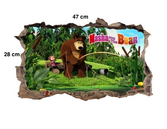 Erstaunlicher Wandaufkleber für Kinder Masha And The Bear Fishing 47x77cm