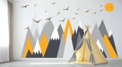 Toller Wandsticker mit Motiv von Bergen und Vögeln 80 x 120 cm