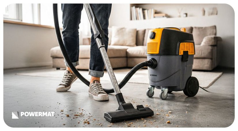 Priemyselný vysávač 1600 W bezvreckový 30 l s HEPA filtrom a zásuvkou na náradie Powermat PM-OD-1600T-PRO