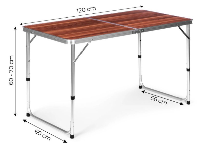 Összecsukható vendéglátóasztal 120 x 60 cm, fa utánzattal