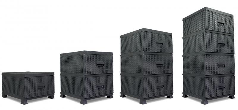 Graue Kommode mit Rattan-Design und 4 Schubladen