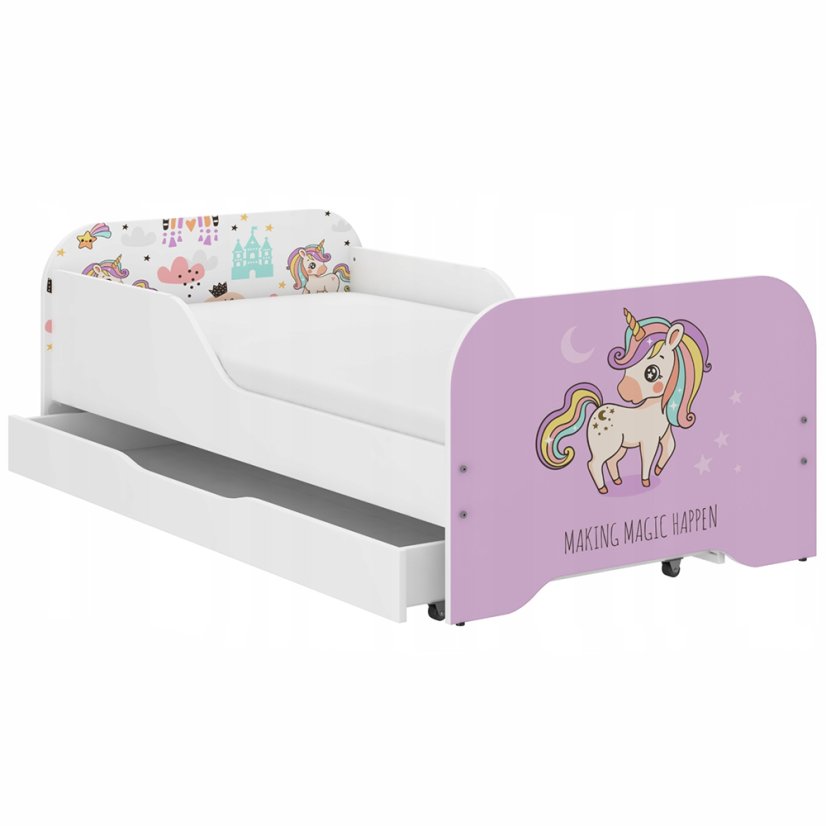 Detská posteľ  140 x 70 cm s motívom ružového jednorožca