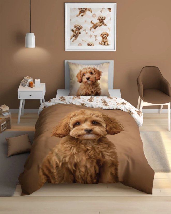 Bombažno posteljno perilo za otroke, ki se sveti v temi - Simpatičen psiček