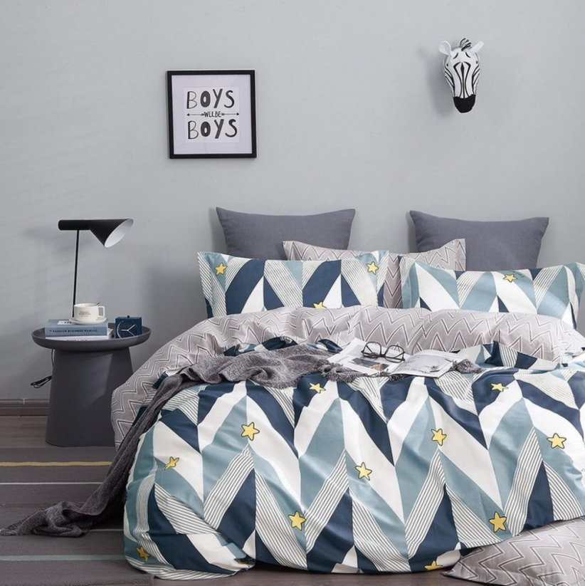 Lenjerie de pat frumoasă și confortabilă din bumbac, într-o combinație de culori cu un model
