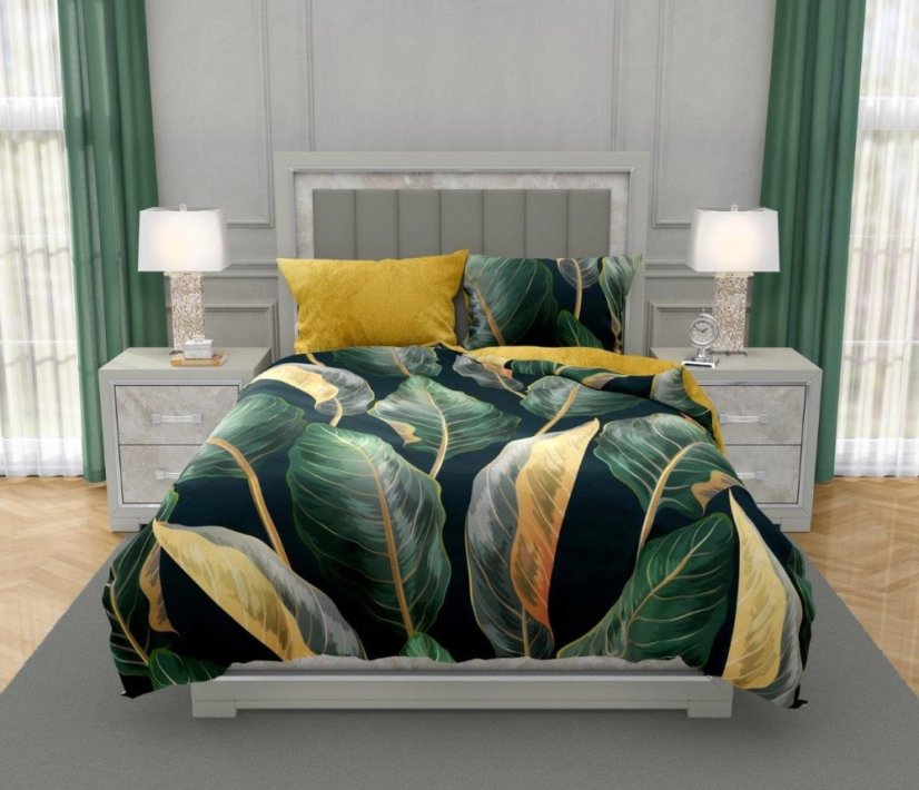 Megfordítható ágynemű pamut szaténból, levél motívummal