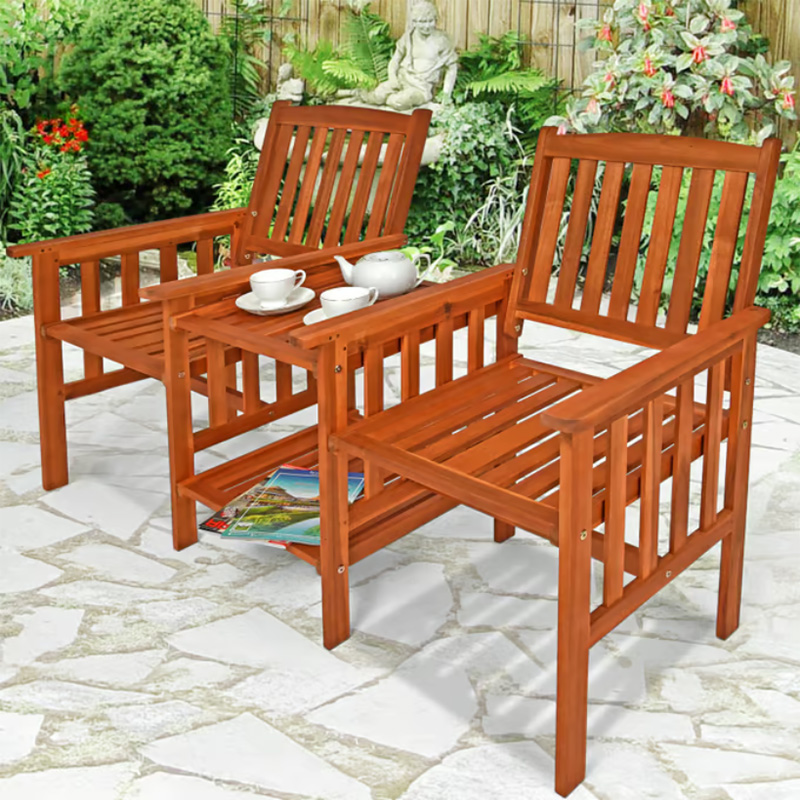 Panchina da giardino con tavolino integrato in legno di acacia