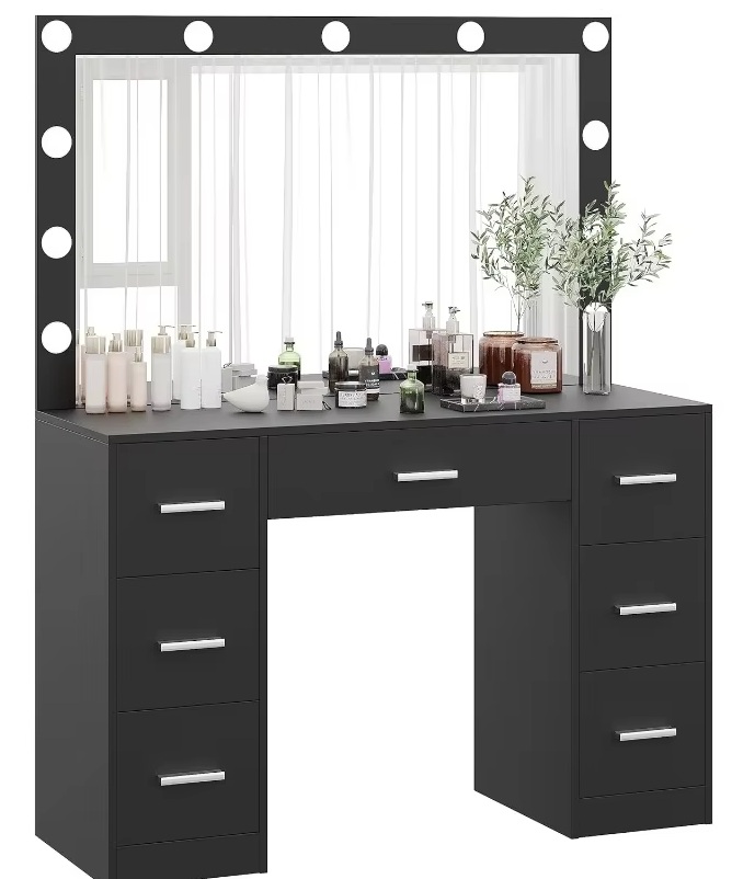 Velký toaletní stolek s osvětlením 80 x 40 x 110 cm černý