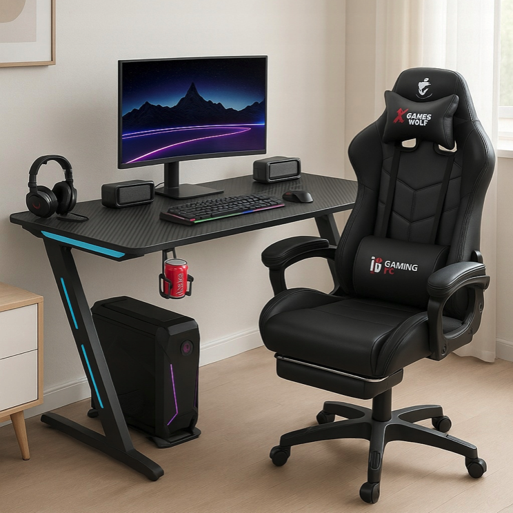 Gamingový stôl s RGB LED podsvietením čierny