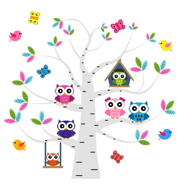 Entzückender Aufkleber für Kinderzimmer - Eulen auf einem Baum