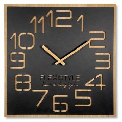 Designové nástěnné hodiny v luxusní kombinaci dřeva a černé barvy 60 cm