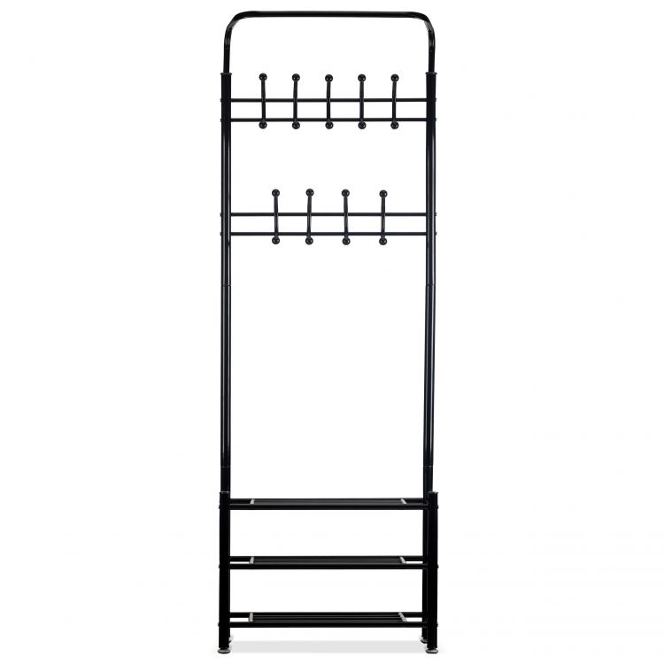 Rack de haine negru cu rafturi pentru pantofi