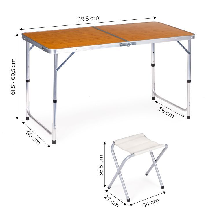 Masă pliantă pentru catering 119,5x60 cm din lemn cu 4 scaune