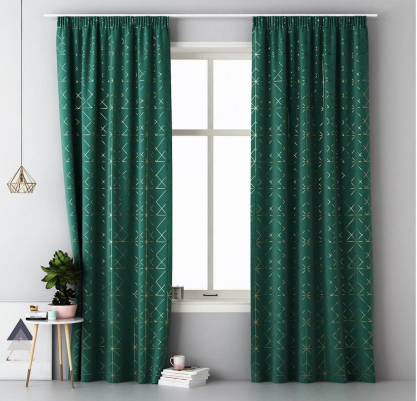 Smaragdno zelene skandinavske zavese na traku z resicami 140 x 280 cm