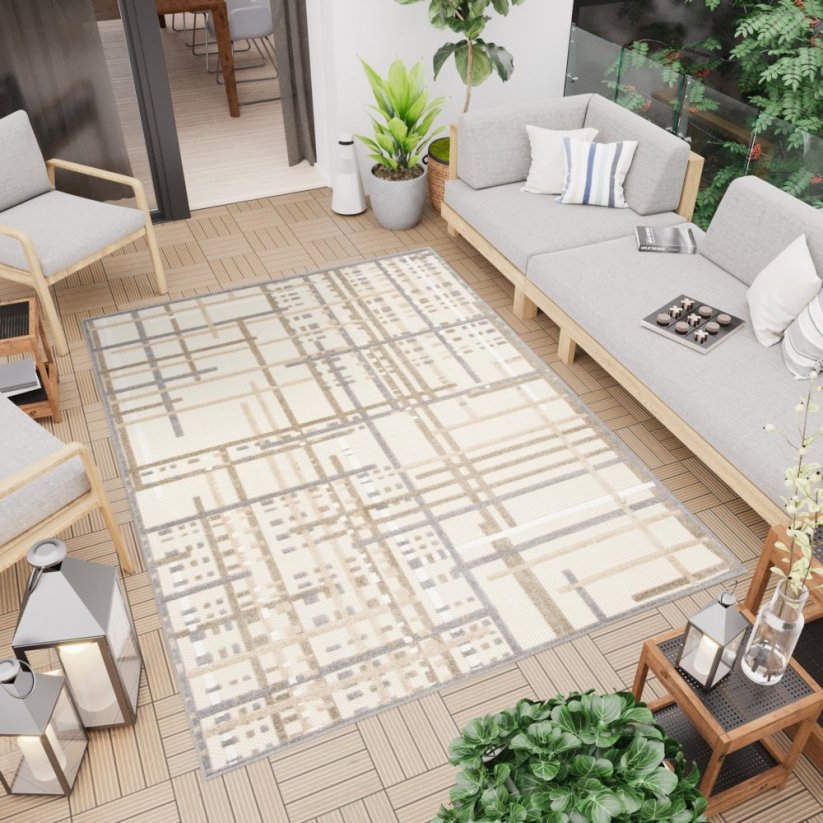 Tappeto da terrazzo color crema con dettagli grigi - Dimensioni del tappeto: Larghezza: 120 cm | Lunghezza: 170 cm