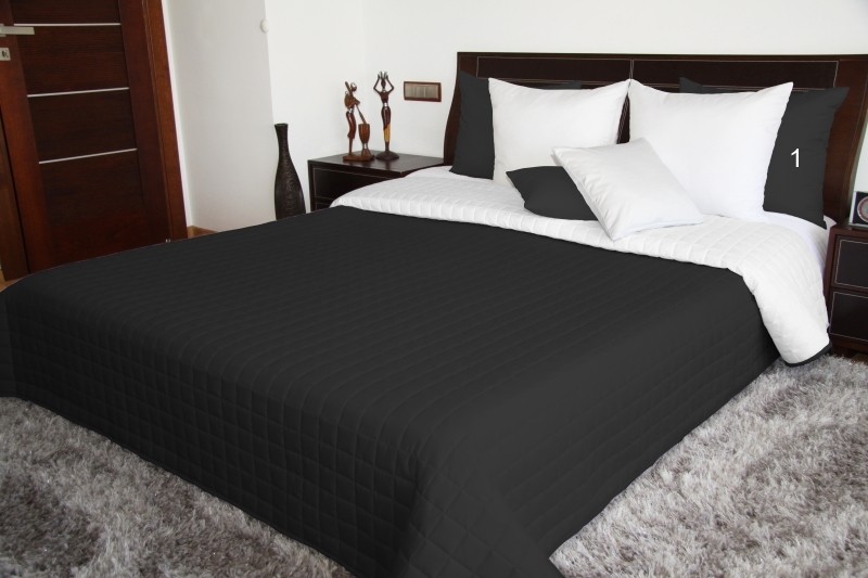 Črno-belo prešito dvostransko posteljno pregrinjalo - Velikost: Širina: 75 cm | Dolžina: 160 cm