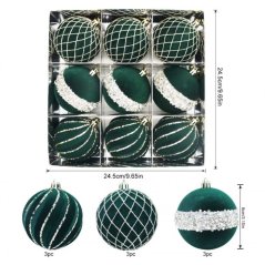 Sada 9 sametových vánočních koulí v moderní smaragdové barvě