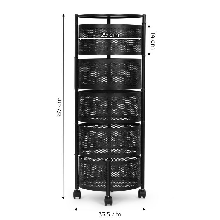 Regál s košíkmi v čiernej farbe na kolieskach