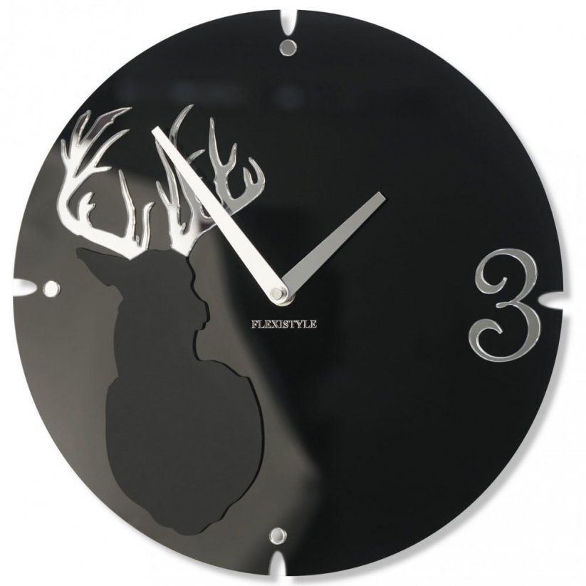 Стилен черен стенен часовник с елен, 30 см